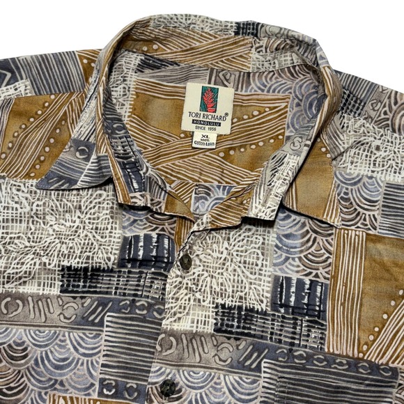 Tori Richard Other - Tori Richard Mens XL Cotton Lawn Shirt Geometric Patchwork Made in Hawaii 8180